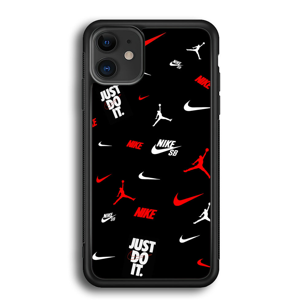 Nike Collage Emblem Jordan iPhone 12 Case-Mobile Phone Case-Rubber Black (2D Case)-Altracase