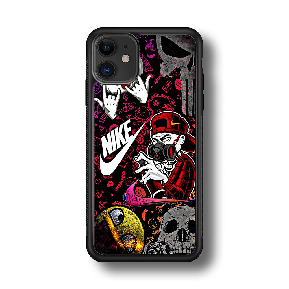 Nike Graffiti Sticker Art iPhone 11 Case-Mobile Phone Case-Rubber Black (2D Case)-Altracase