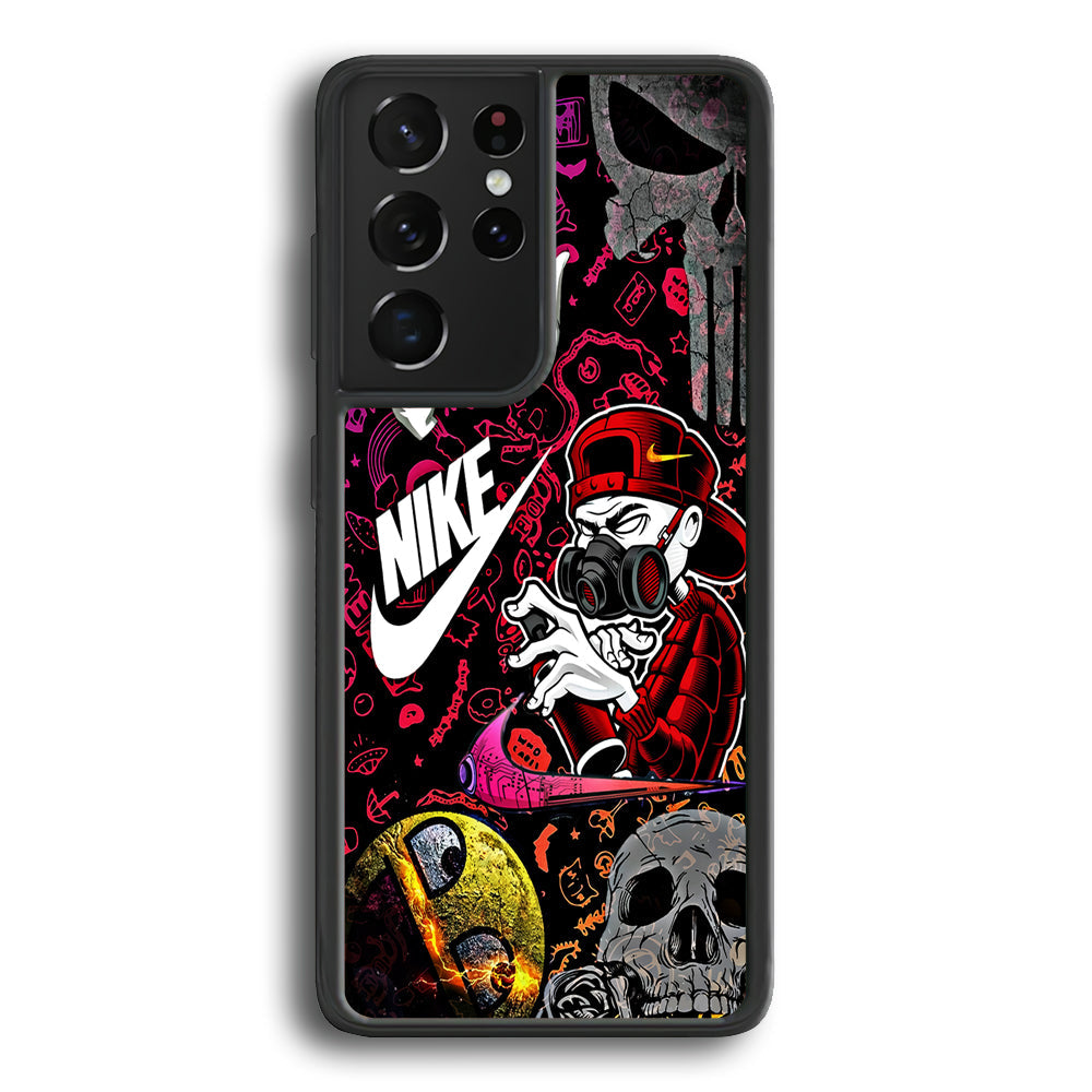 Nike Graffiti Sticker Art Samsung Galaxy S23 Ultra Case-Mobile Phone Case-Rubber Black (2D Case)-Altracase