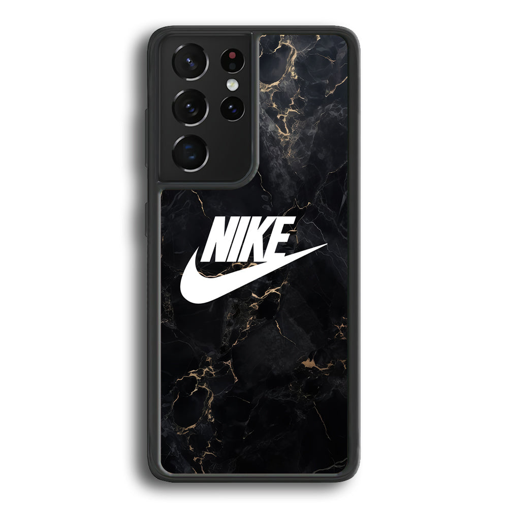 Nike Logo Black Stone Marble Samsung Galaxy S23 Ultra Case-Mobile Phone Case-Rubber Black (2D Case)-Altracase