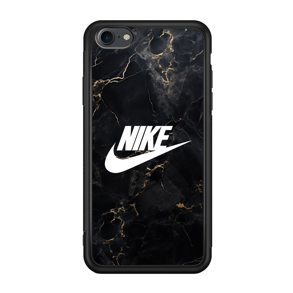 Nike Logo Black Stone Marble iPhone SE 3 2022 Case-Mobile Phone Case-Rubber Black (2D Case)-Altracase