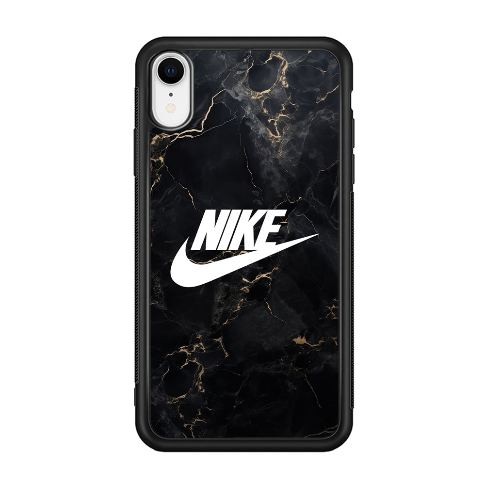 Nike Logo Black Stone Marble iPhone XR Case-Mobile Phone Case-Rubber Black (2D Case)-Altracase