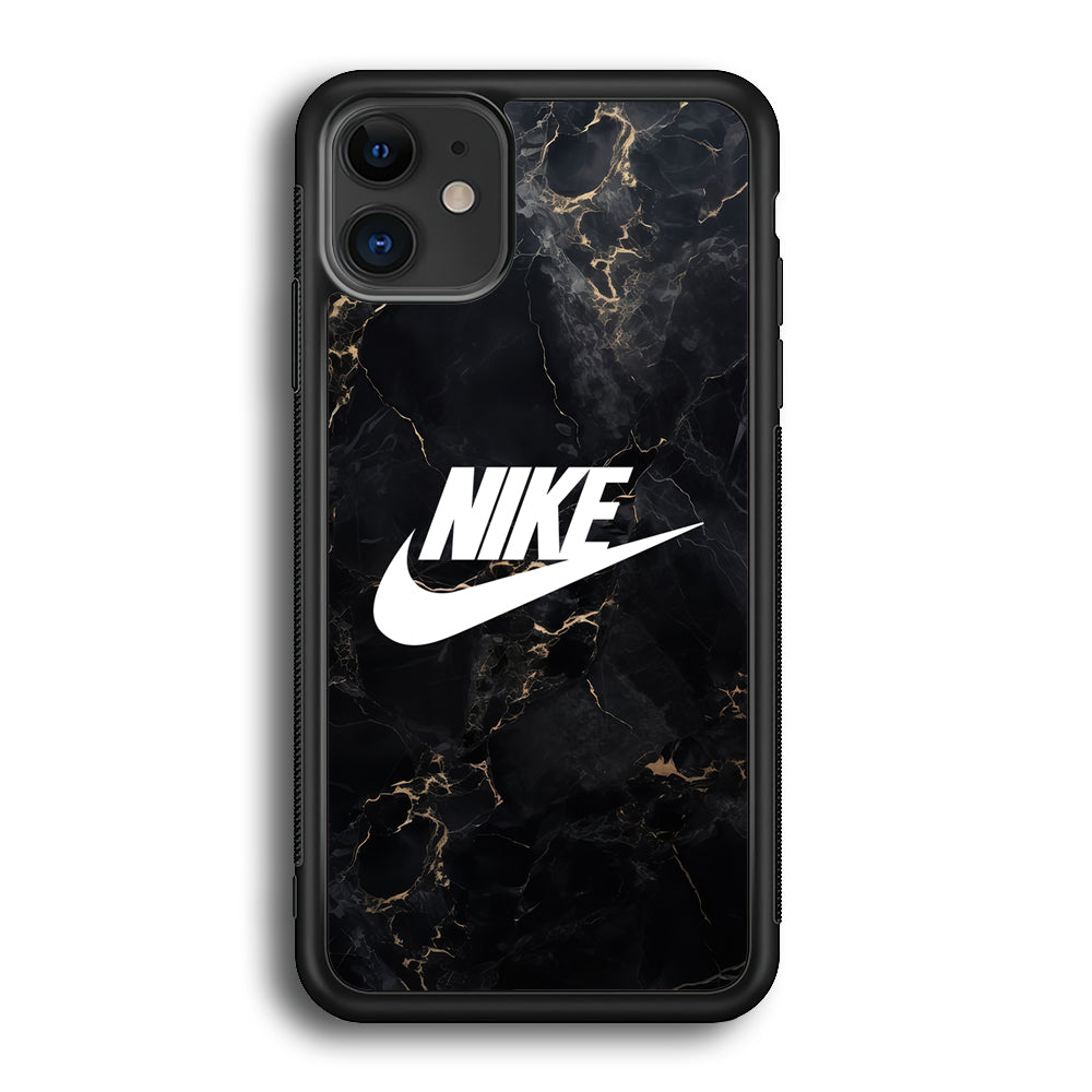 Nike Logo Black Stone Marble iPhone 11 Case-Mobile Phone Case-Rubber Black (2D Case)-Altracase