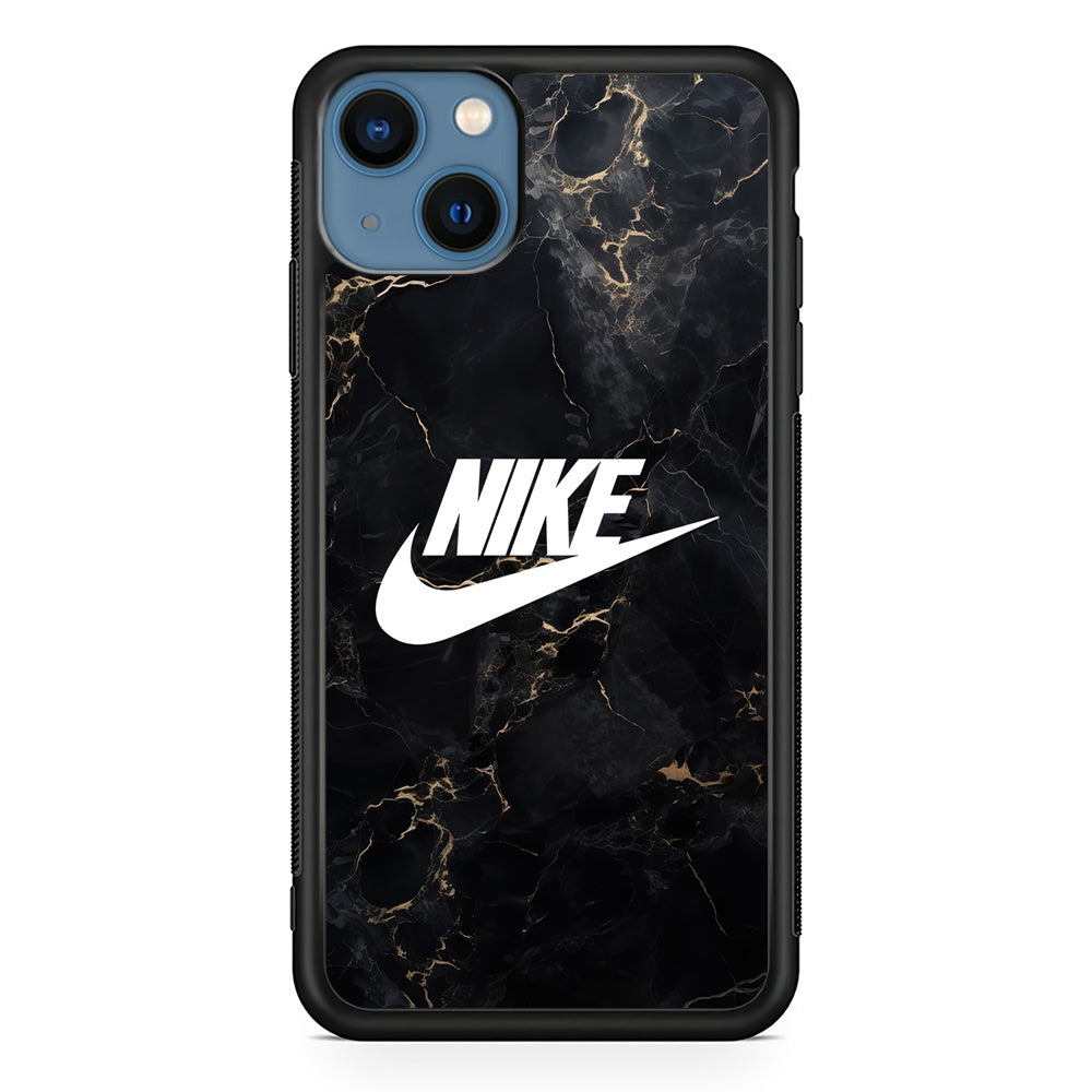 Nike Logo Black Stone Marble iPhone 13 Mini Case-Mobile Phone Case-Rubber Black (2D Case)-Altracase