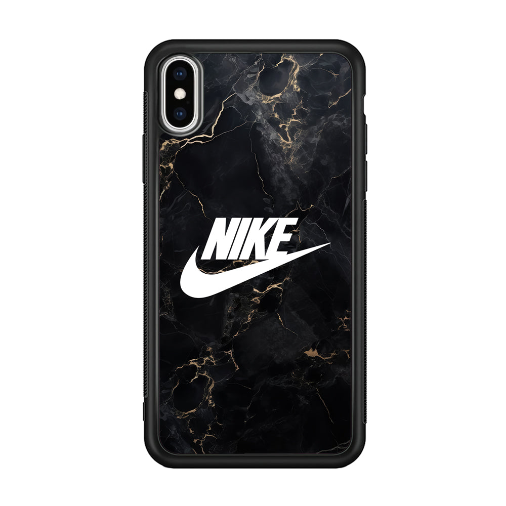 Nike Logo Black Stone Marble iPhone Xs Case-Mobile Phone Case-Rubber Black (2D Case)-Altracase