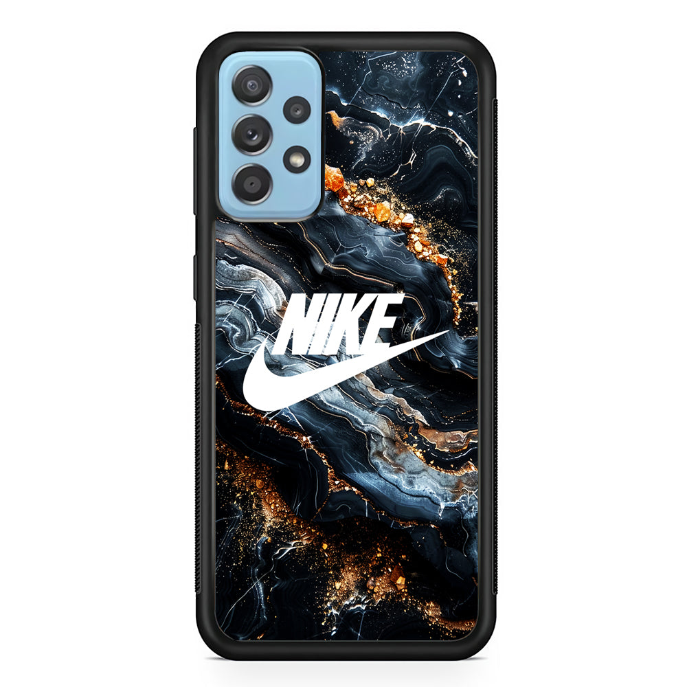 Nike Logo Grey Gold Stone Marble Samsung Galaxy A72 Case-Mobile Phone Case-Rubber Black (2D Case)-Altracase