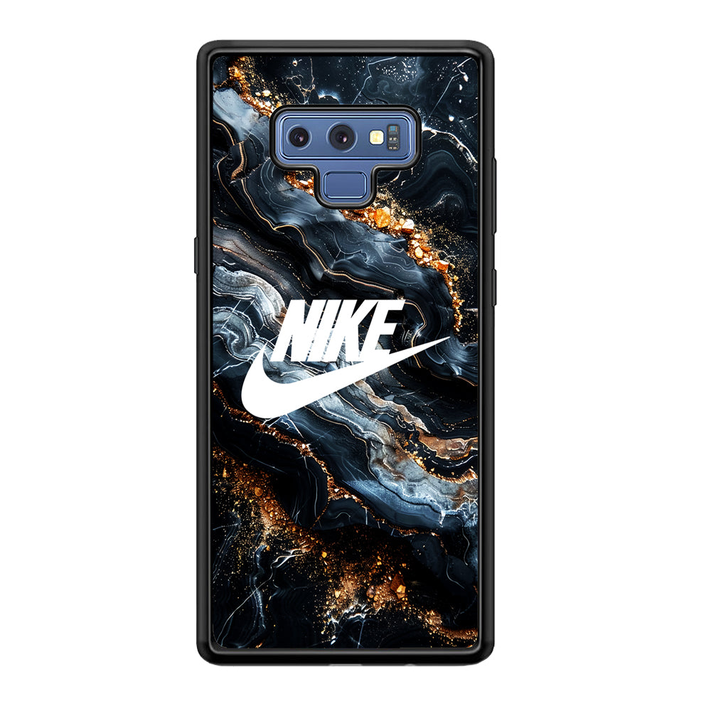 Nike Logo Grey Gold Stone Marble Samsung Galaxy Note 9 Case-Mobile Phone Case-Rubber Black (2D Case)-Altracase