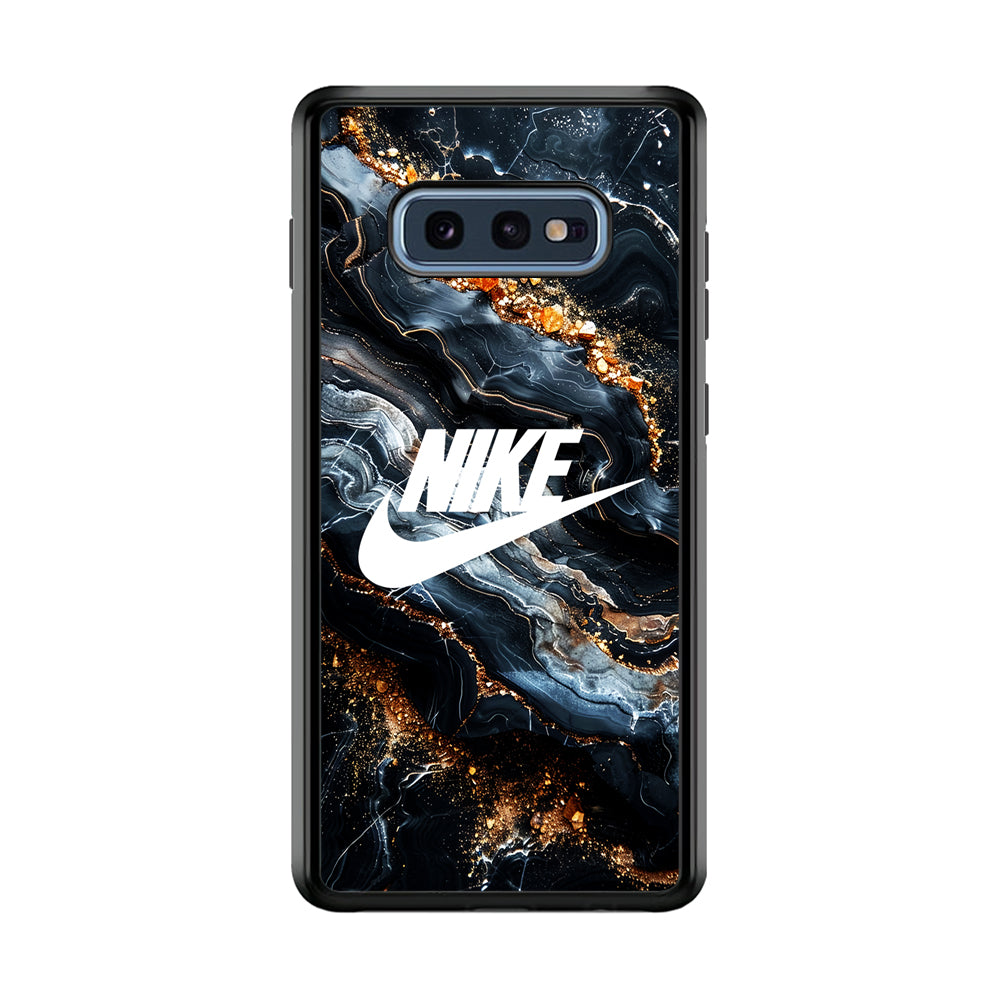 Nike Logo Grey Gold Stone Marble Samsung Galaxy S10E Case-Mobile Phone Case-Rubber Black (2D Case)-Altracase