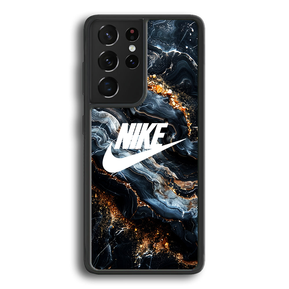 Nike Logo Grey Gold Stone Marble Samsung Galaxy S23 Ultra Case-Mobile Phone Case-Rubber Black (2D Case)-Altracase