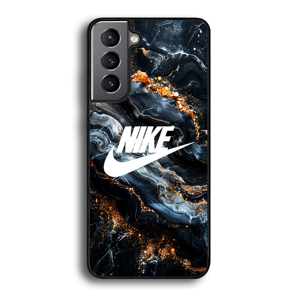 Nike Logo Grey Gold Stone Marble Samsung Galaxy S21 Plus Case-Mobile Phone Case-Rubber Black (2D Case)-Altracase