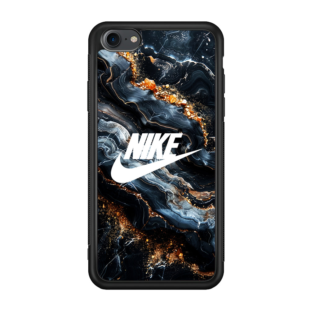 Nike Logo Grey Gold Stone Marble iPhone 8 Case-Mobile Phone Case-Rubber Black (2D Case)-Altracase