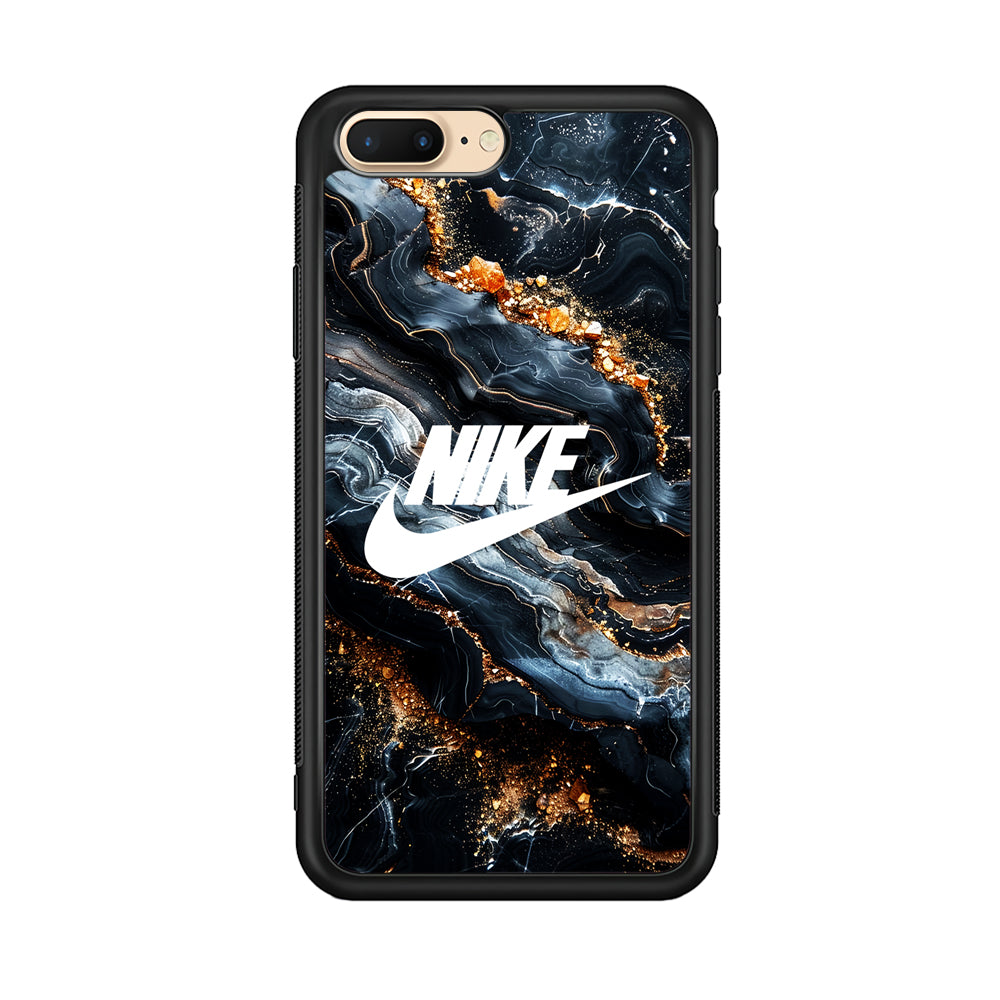 Nike Logo Grey Gold Stone Marble iPhone 8 Plus Case-Mobile Phone Case-Rubber Black (2D Case)-Altracase