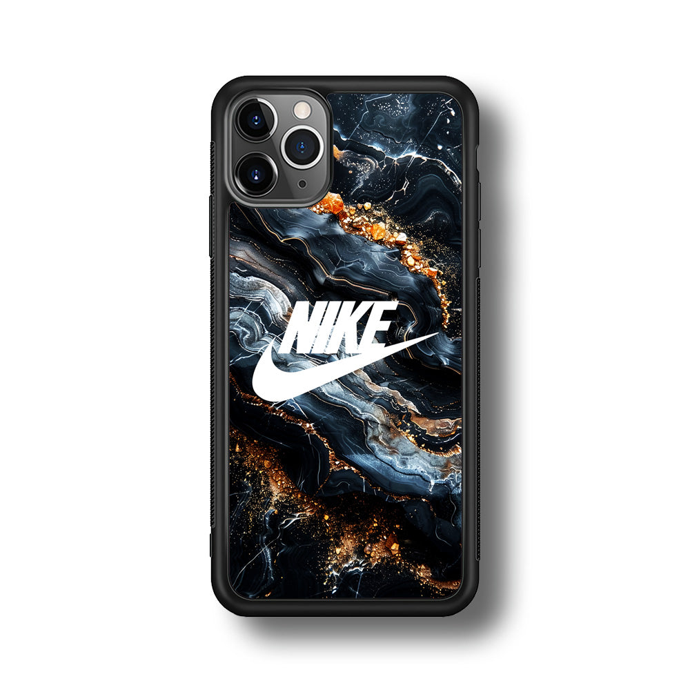 Nike Logo Grey Gold Stone Marble iPhone 11 Pro Max Case-Mobile Phone Case-Rubber Black (2D Case)-Altracase
