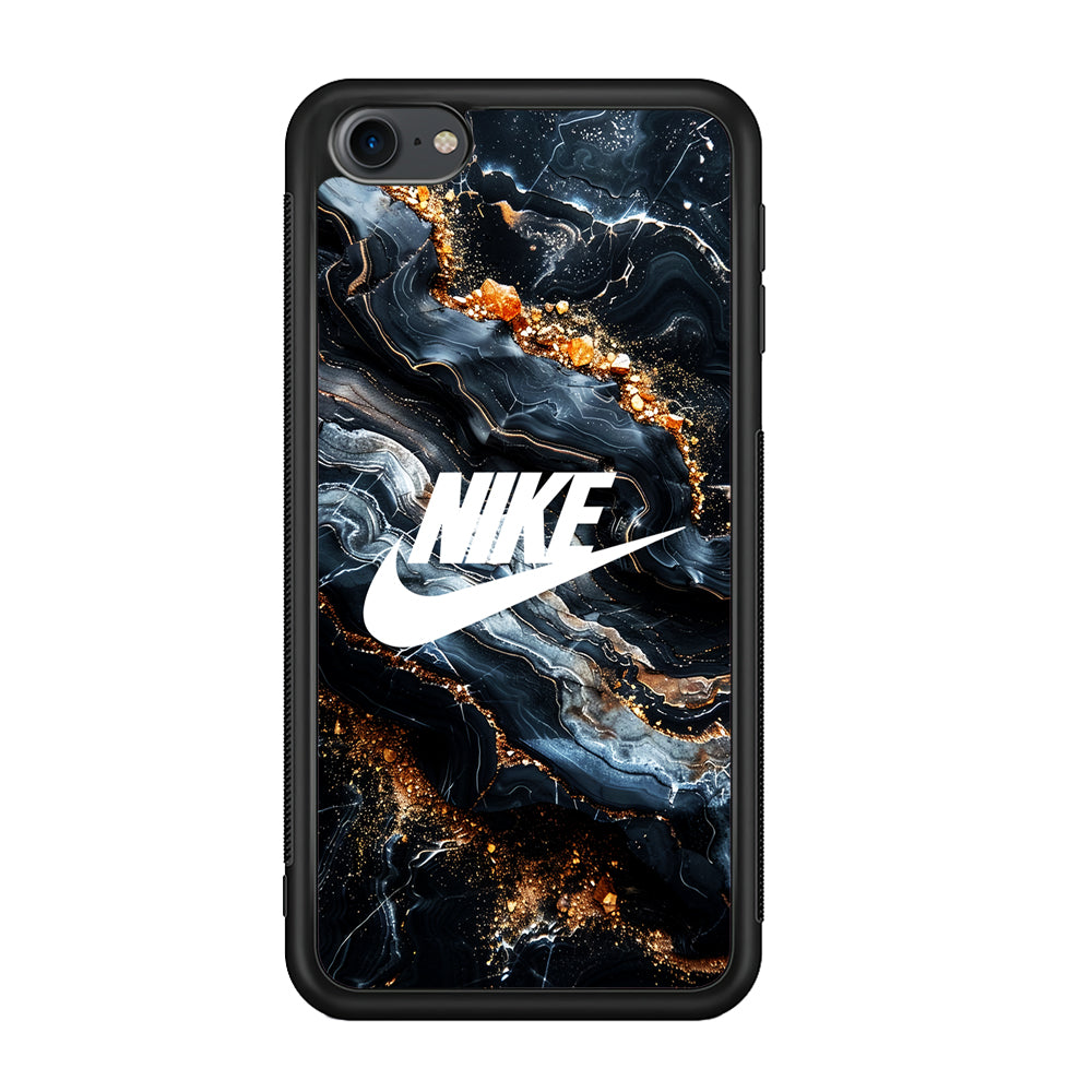 Nike Logo Grey Gold Stone Marble iPod Touch 6 Case-Mobile Phone Case-Rubber Black (2D Case)-Altracase