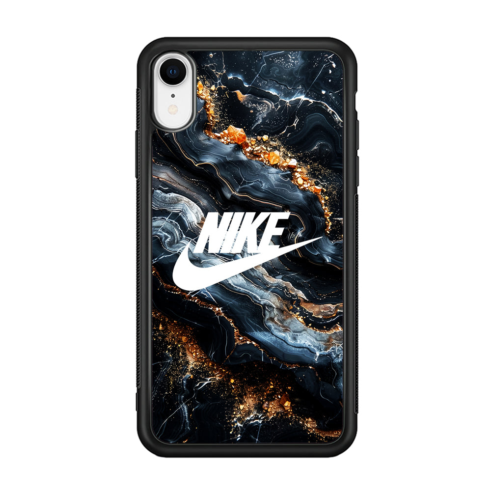 Nike Logo Grey Gold Stone Marble iPhone XR Case-Mobile Phone Case-Rubber Black (2D Case)-Altracase