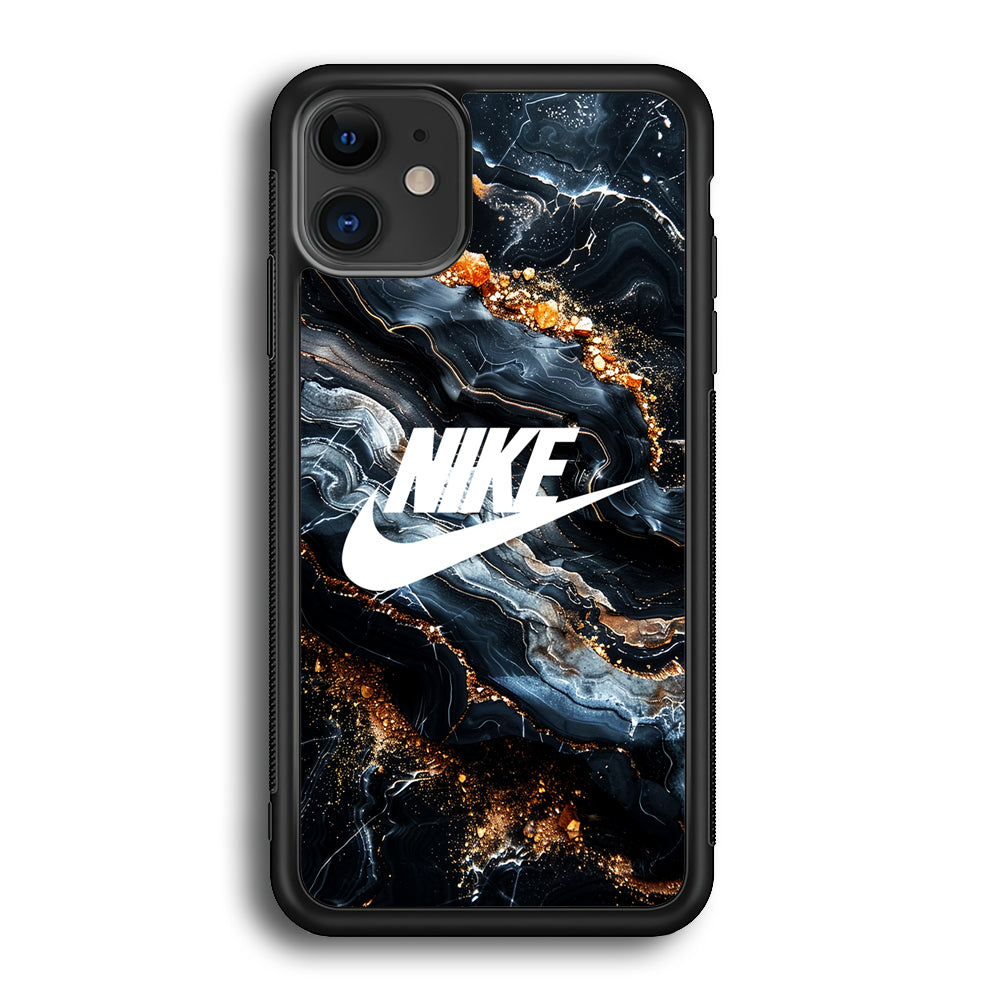 Nike Logo Grey Gold Stone Marble iPhone 12 Mini Case-Mobile Phone Case-Rubber Black (2D Case)-Altracase