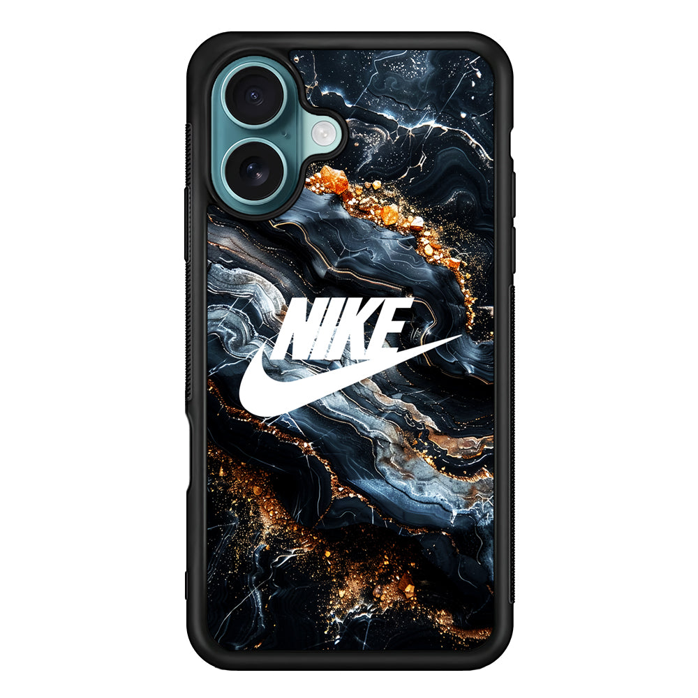 Nike Logo Grey Gold Stone Marble iPhone 16 Case - Altracase