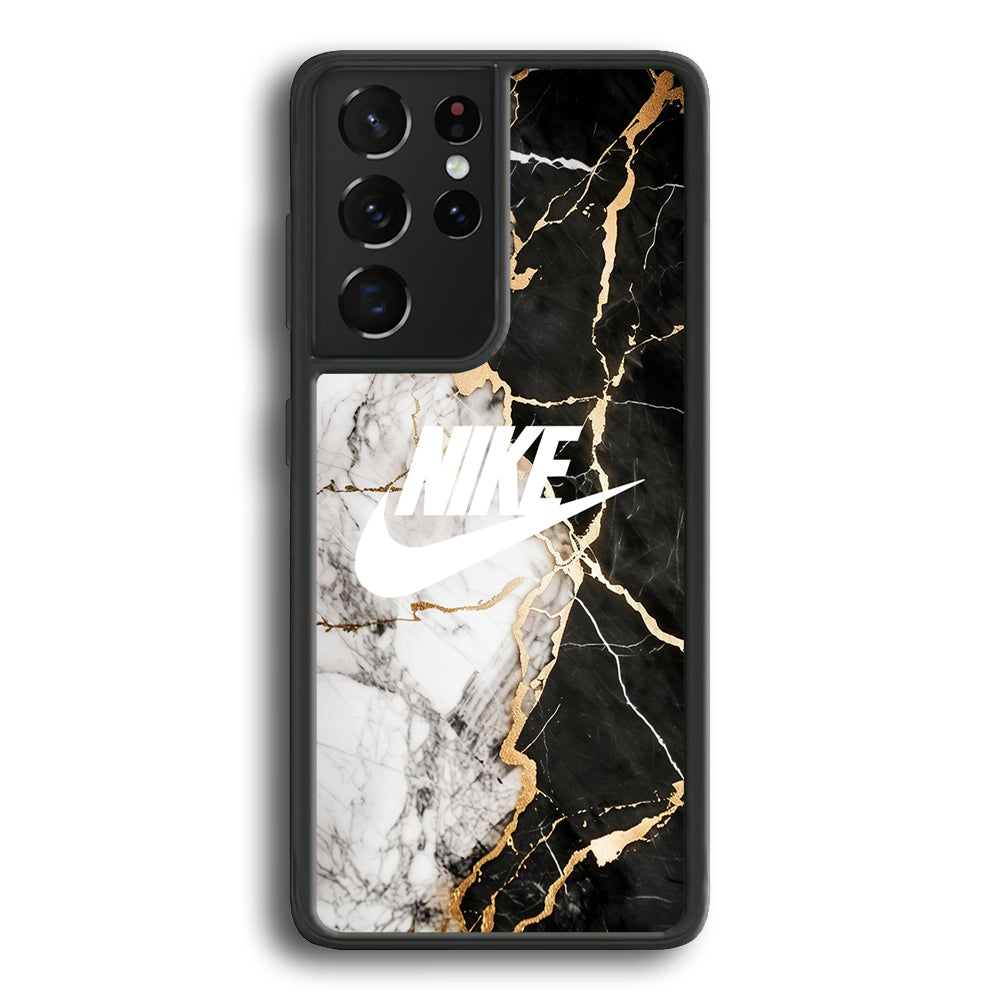 Nike Logo Mix Marble Samsung Galaxy S21 Ultra Case-Mobile Phone Case-Rubber Black (2D Case)-Altracase
