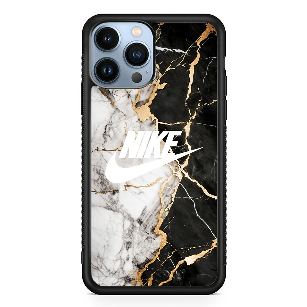 Nike Logo Mix Marble iPhone 15 Pro Max Case-Mobile Phone Case-Rubber Black (2D Case)-Altracase
