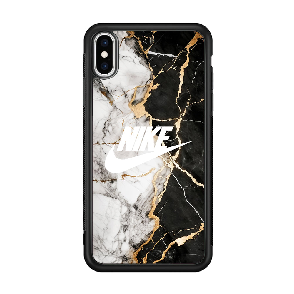 Nike Logo Mix Marble iPhone Xs Case-Mobile Phone Case-Rubber Black (2D Case)-Altracase