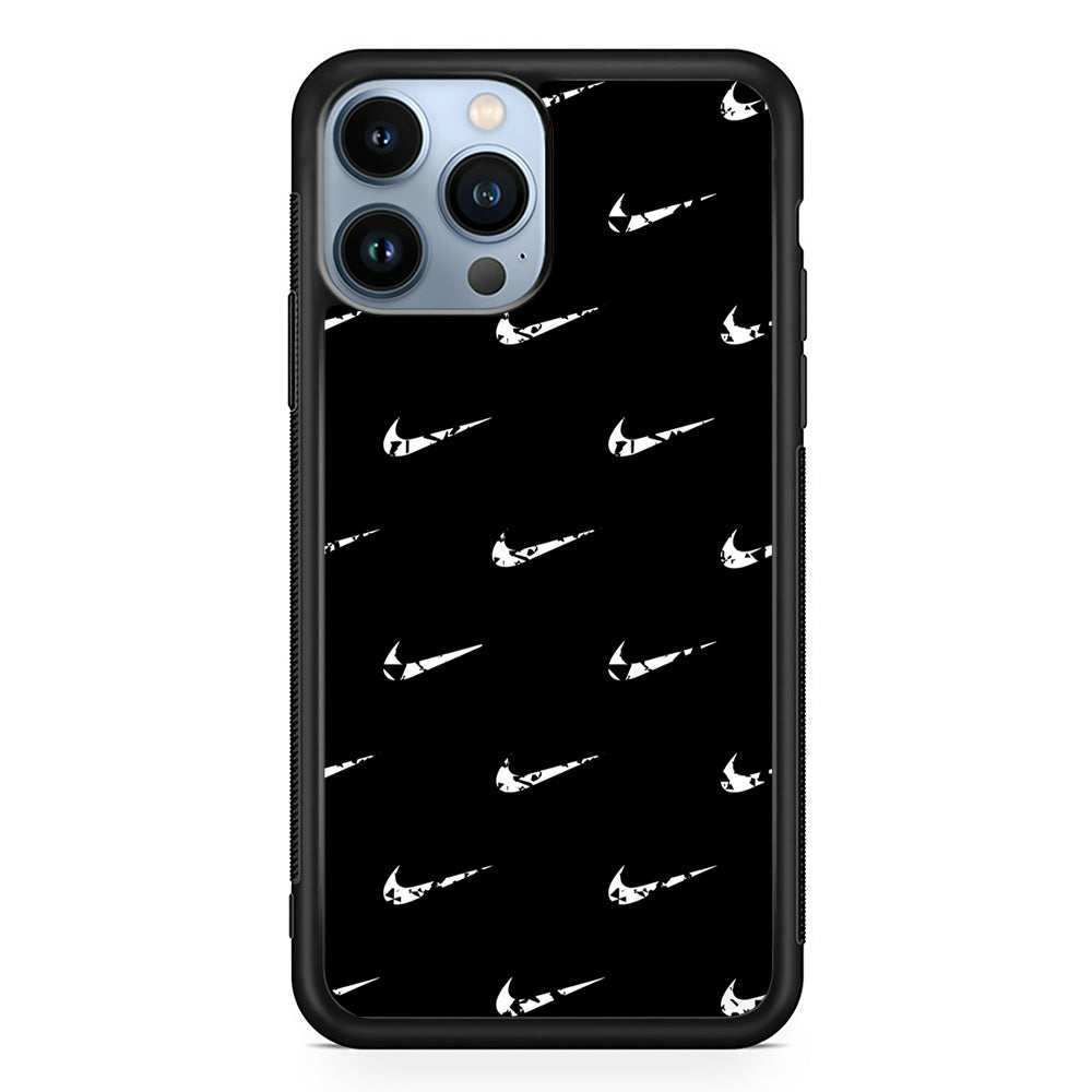 Nike Logo Pattern iPhone 13 Pro Max Case-Mobile Phone Case-Rubber Black (2D Case)-Altracase