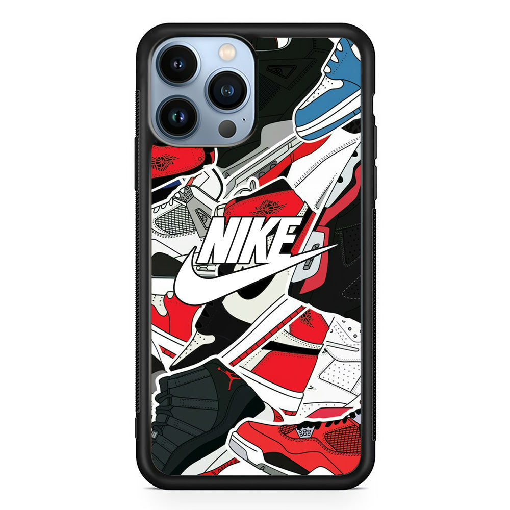 Nike Logo Shoes Pattern iPhone 13 Pro Max Case-Mobile Phone Case-Rubber Black (2D Case)-Altracase