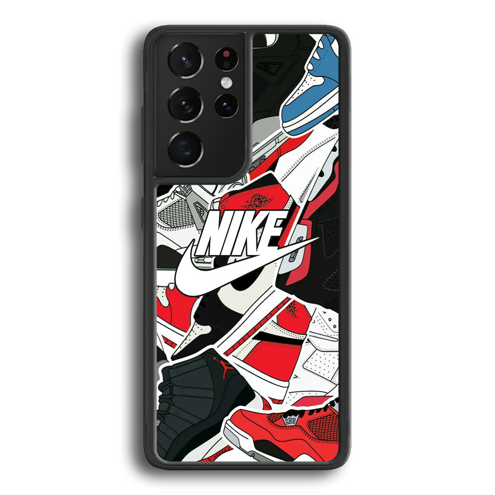 Nike Logo Shoes Pattern Samsung Galaxy S24 Ultra Case-Mobile Phone Case-Rubber Black (2D Case)-Altracase