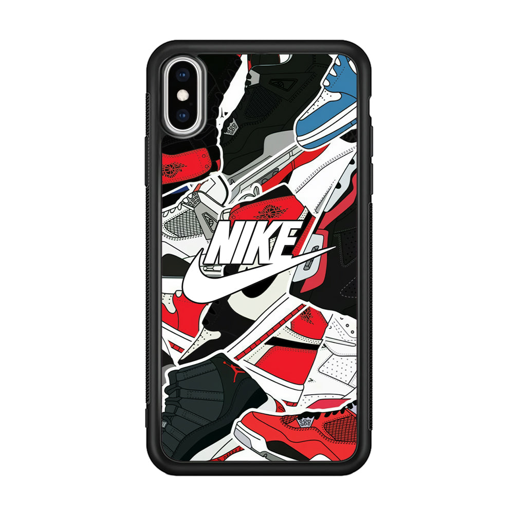 Nike Logo Shoes Pattern iPhone Xs Case-Mobile Phone Case-Rubber Black (2D Case)-Altracase