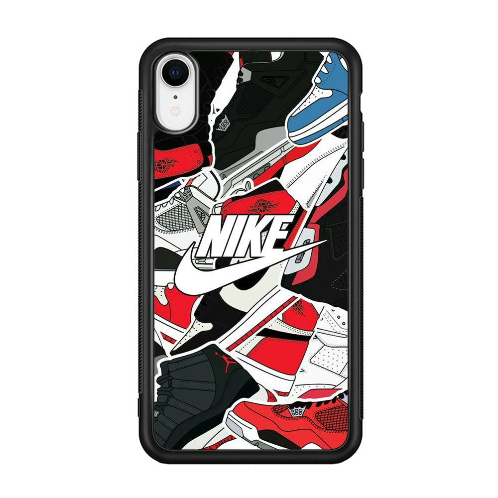 Nike Logo Shoes Pattern iPhone XR Case-Mobile Phone Case-Rubber Black (2D Case)-Altracase
