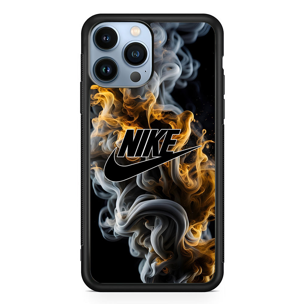 Nike Logo Smoke Mixed with Fire iPhone 13 Pro Max Case-Mobile Phone Case-Rubber Black (2D Case)-Altracase