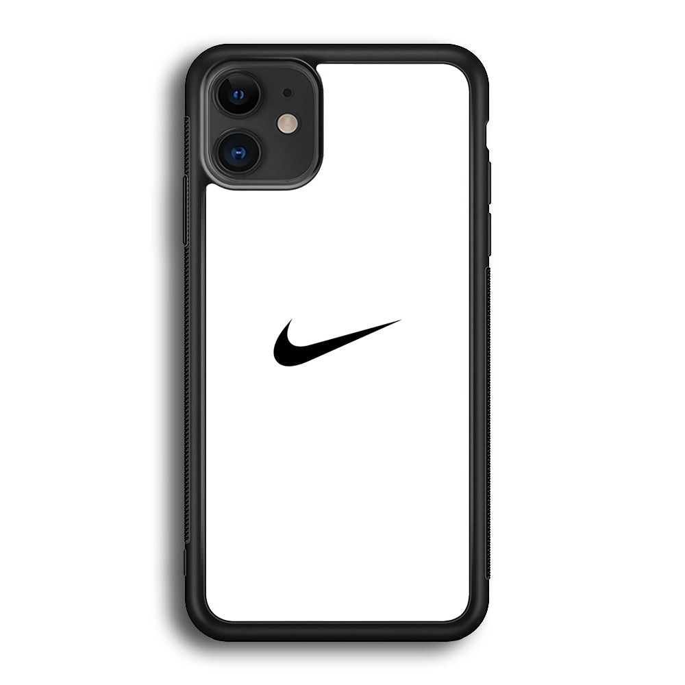Nike Logo White Simple iPhone 12 Case-Mobile Phone Case-Rubber Black (2D Case)-Altracase