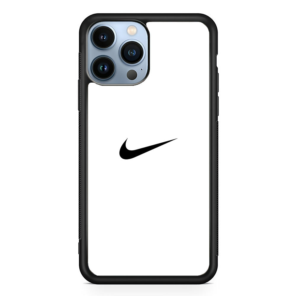 Nike Logo White Simple iPhone 15 Pro Max Case-Mobile Phone Case-Rubber Black (2D Case)-Altracase