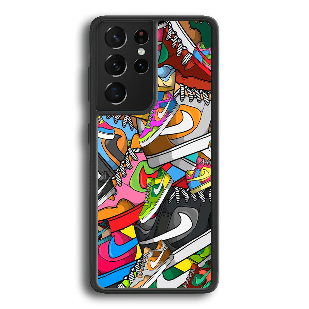 Nike Mix Shoes Samsung Galaxy S21 Ultra Case-Mobile Phone Case-Rubber Black (2D Case)-Altracase