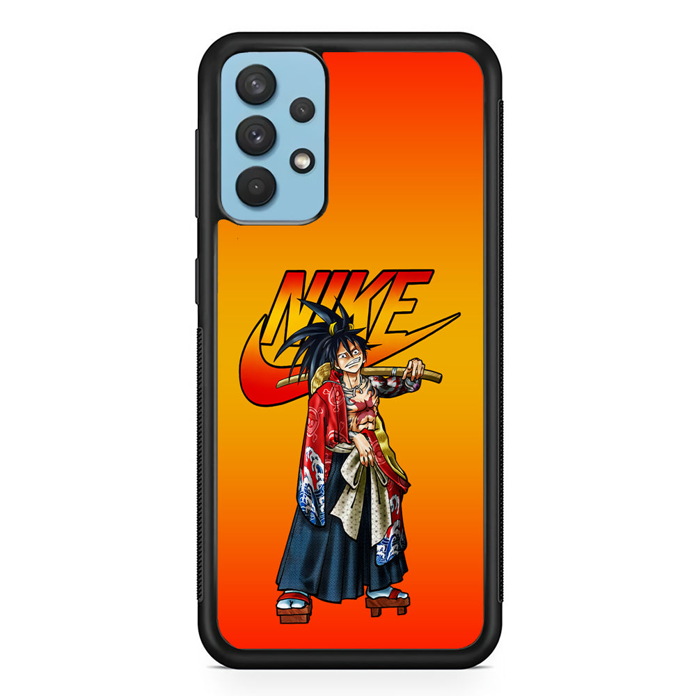Nike Monkey D Luffy Samsung Galaxy A32 Case-Mobile Phone Case-Rubber Black (2D Case)-Altracase