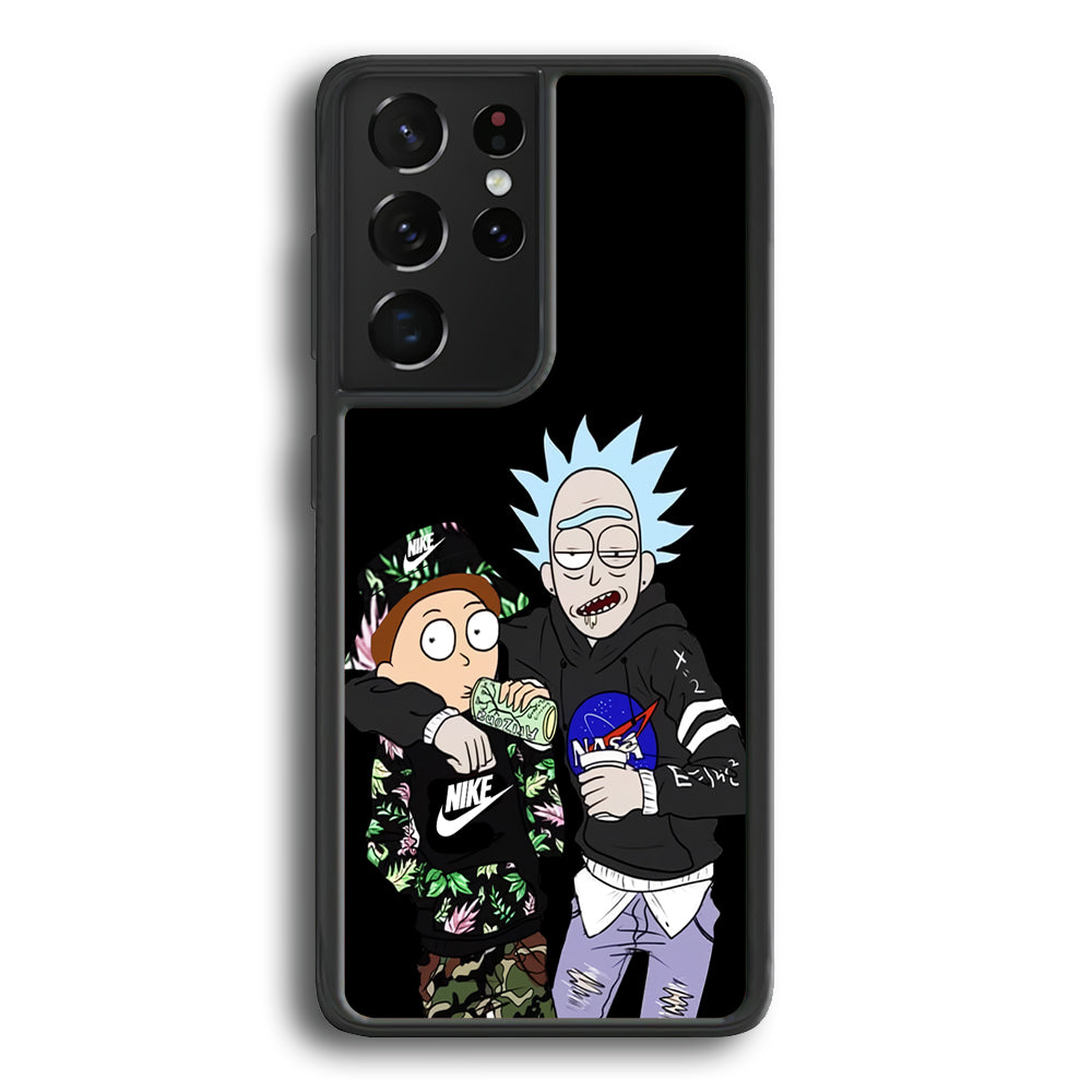 Nike X Nasa Rick and Morty Samsung Galaxy S24 Ultra Case-Mobile Phone Case-Rubber Black (2D Case)-Altracase