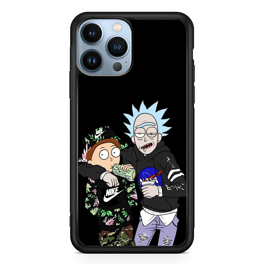 Nike X Nasa Rick and Morty iPhone 14 Pro Max Case-Mobile Phone Case-Rubber Black (2D Case)-Altracase