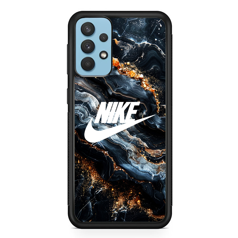 Nike Logo Grey Gold Stone Marble Samsung Galaxy A32 Case-Mobile Phone Case-Rubber Black (2D Case)-Altracase
