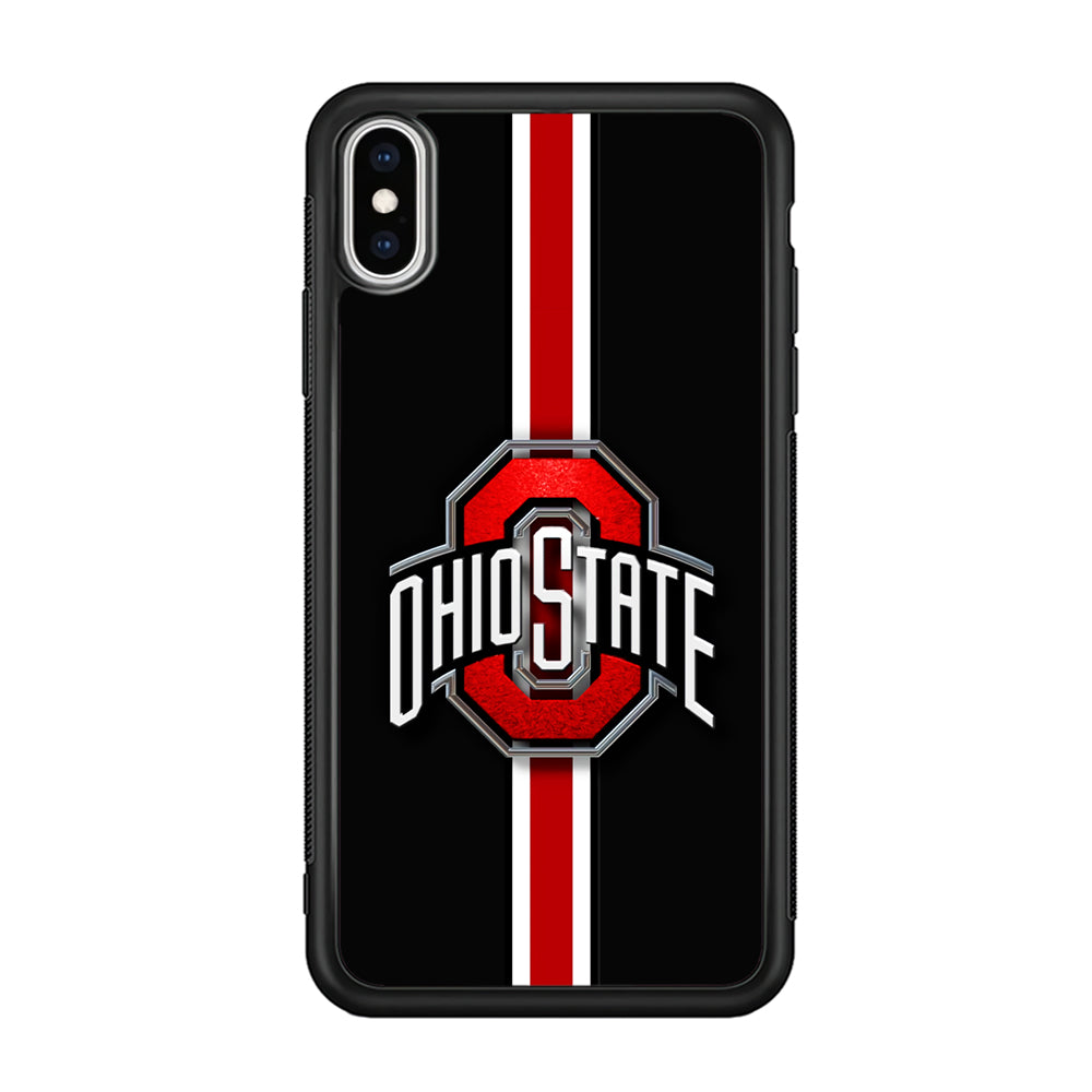 Ohio State White Red Line iPhone Xs Case-Phone Case-Rubber Black (2D Case)-Altracase