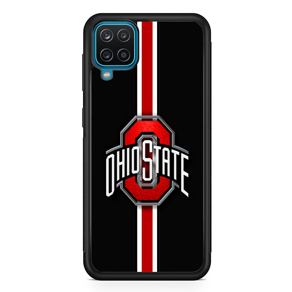 Ohio State White Red Line Samsung Galaxy A12 Case-Phone Case-Rubber Black (2D Case)-Altracase