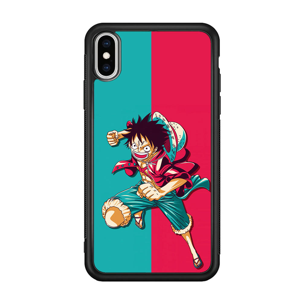 One Piece Luffy Red Blue iPhone Xs Case-Phone Case-Rubber Black (2D Case)-Altracase