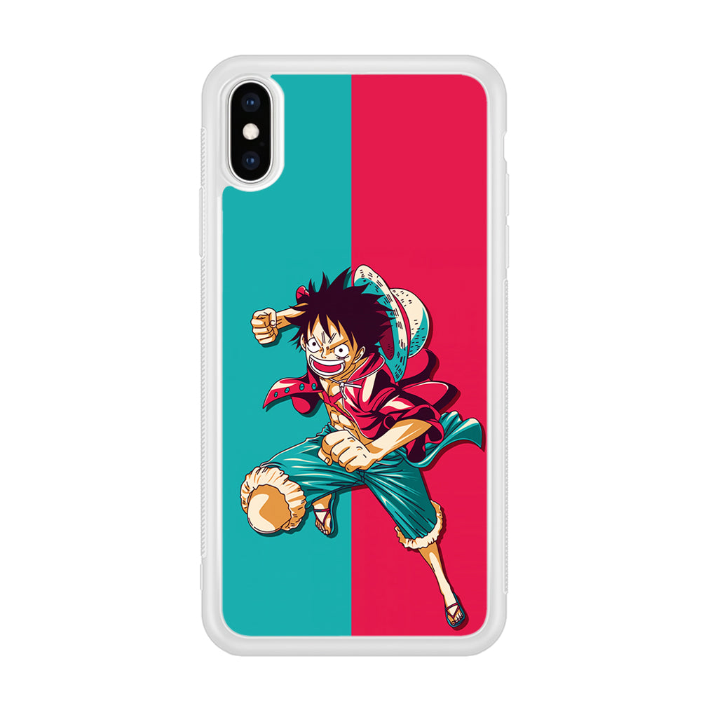 One Piece Luffy Red Blue iPhone Xs Case-Phone Case-Rubber White (2D Case)-Altracase
