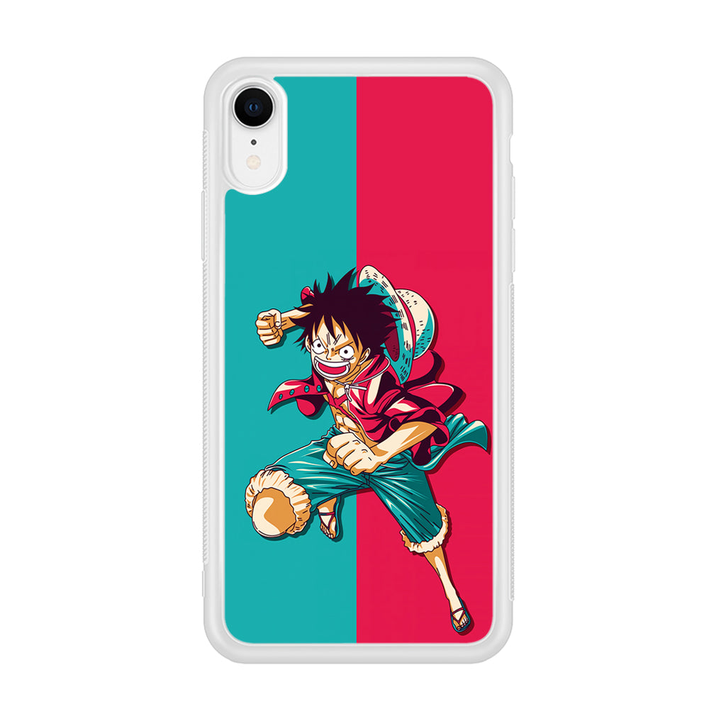 One Piece Luffy Red Blue iPhone XR Case-Phone Case-Rubber White (2D Case)-Altracase
