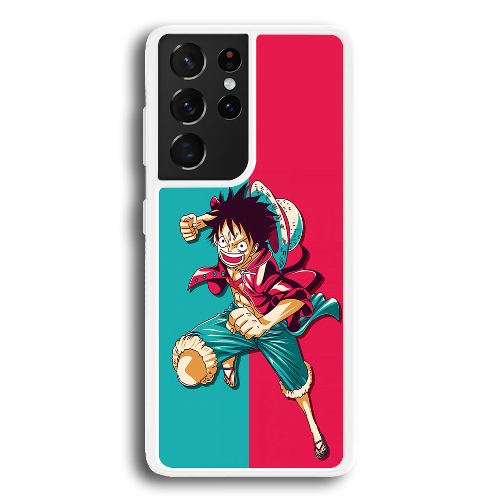 One Piece Luffy Red Blue Samsung Galaxy S24 Ultra Case-Phone Case-Rubber White (2D Case)-Altracase