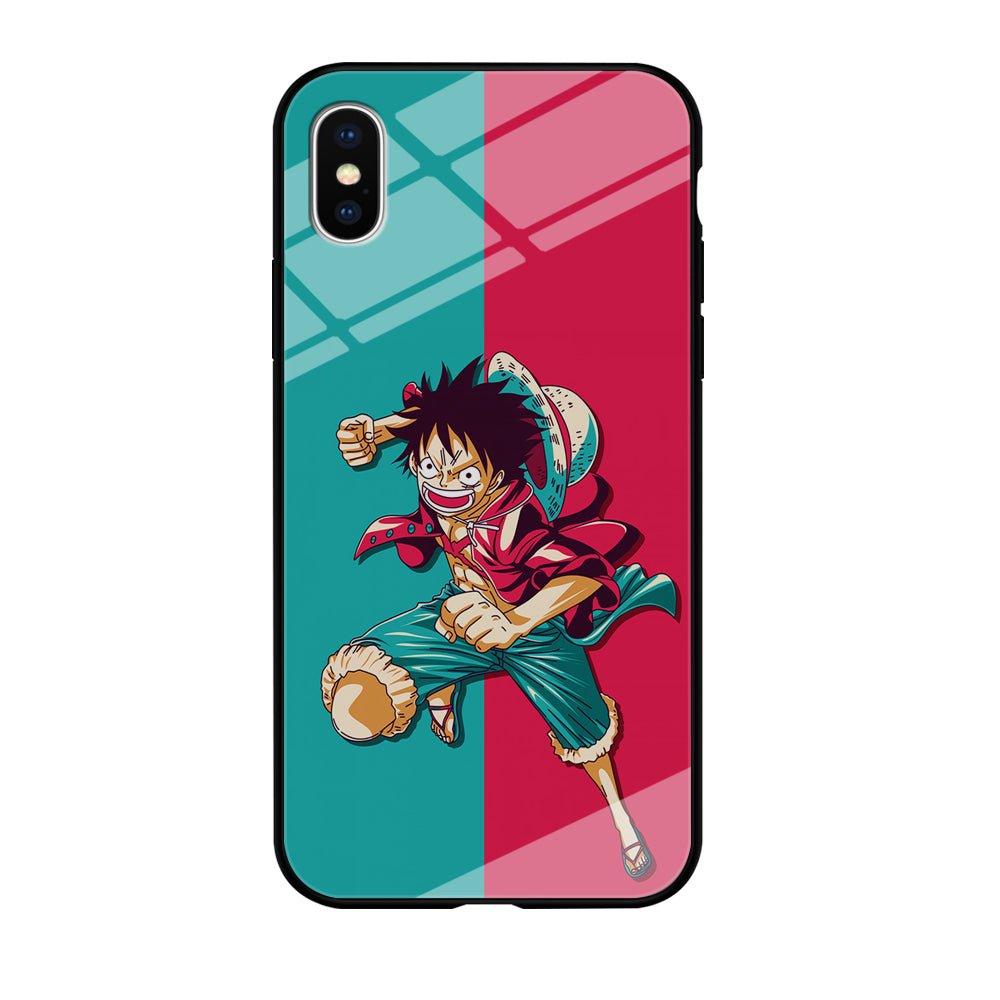 One Piece Luffy Red Blue iPhone Xs Case-Phone Case-Tempered Glass Case-Altracase