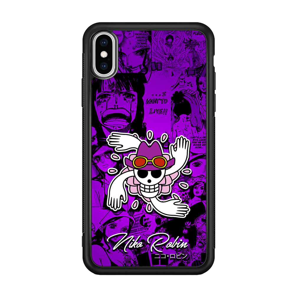 One Piece Robin Comic iPhone Xs Case-Phone Case-Rubber Black (2D Case)-Altracase