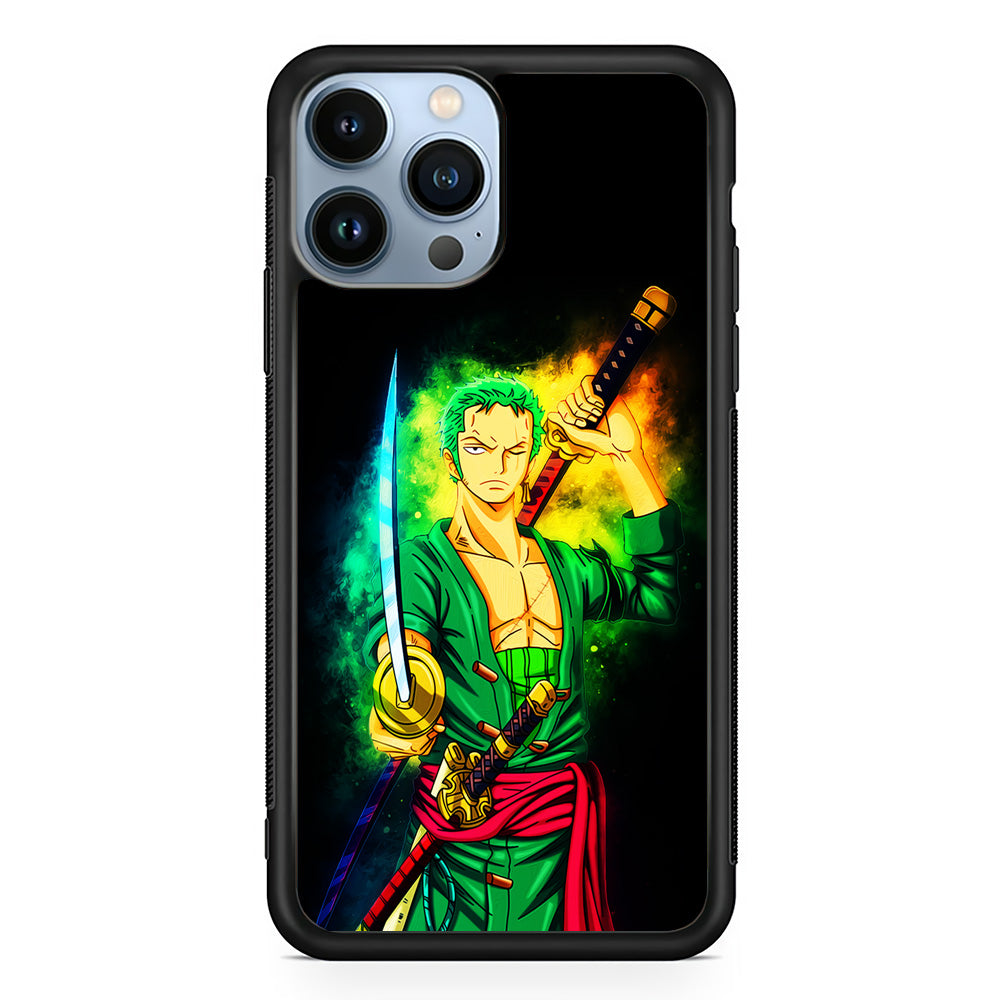 One Piece Roronoa Zoro Art iPhone 15 Pro Max Case-Phone Case-Rubber Black (2D Case)-Altracase