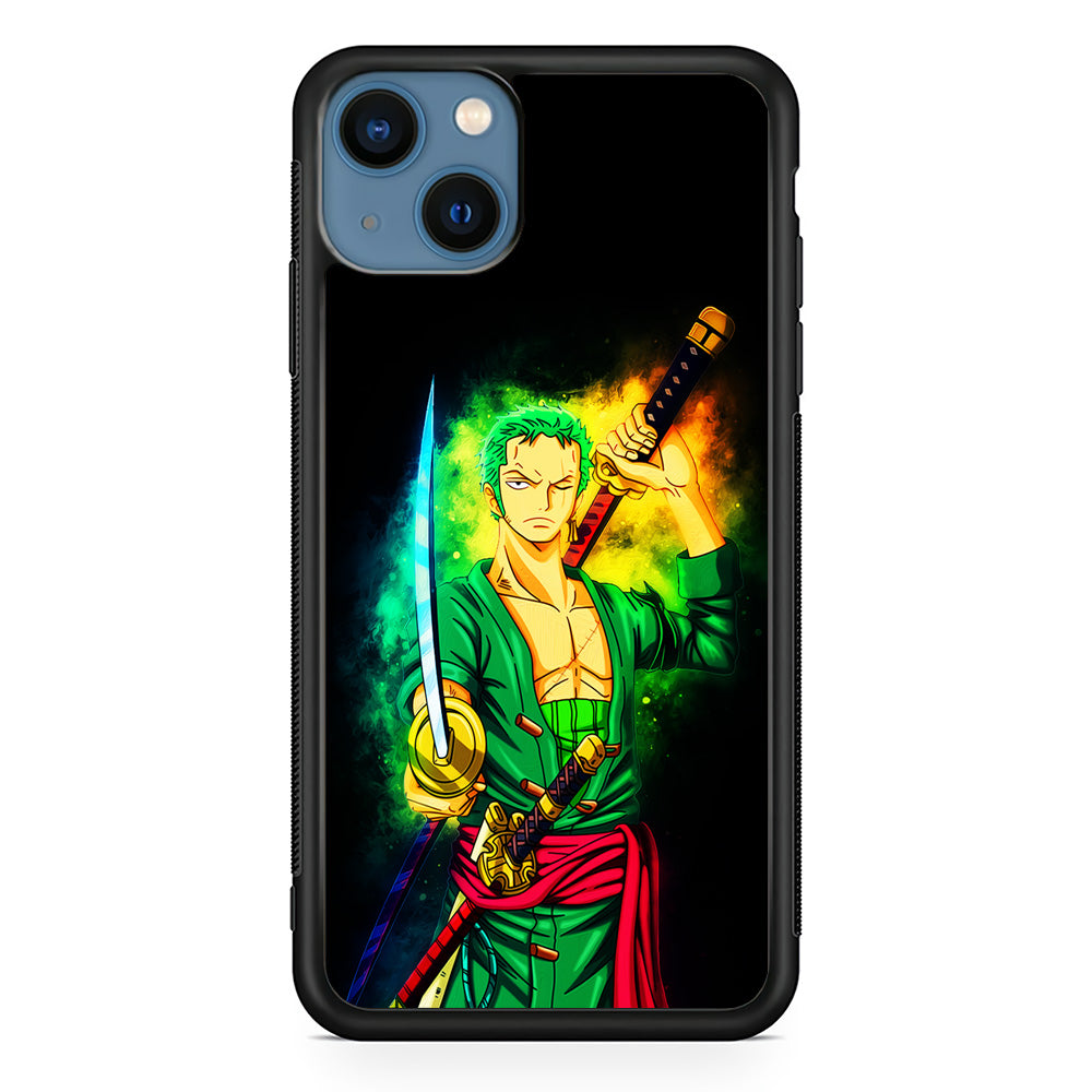 One Piece Roronoa Zoro Art iPhone 13 Mini Case-Phone Case-Rubber Black (2D Case)-Altracase
