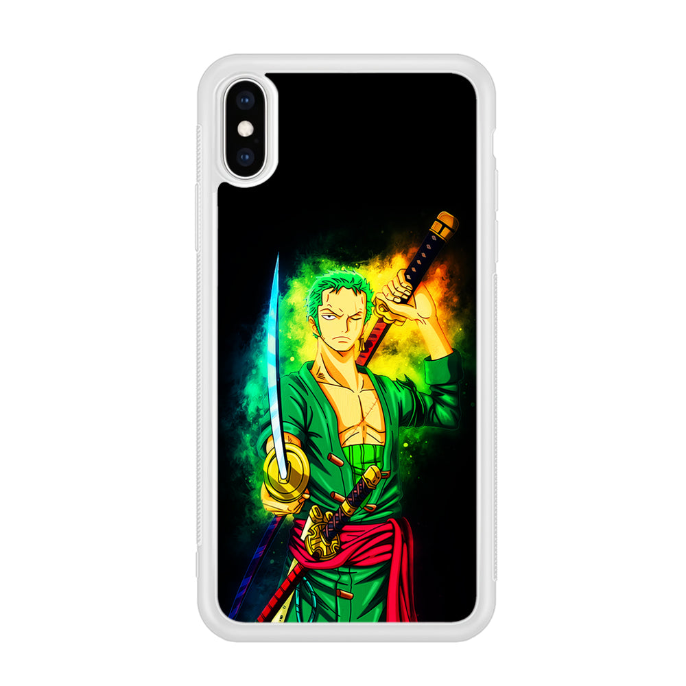 One Piece Roronoa Zoro Art iPhone Xs Case-Phone Case-Rubber White (2D Case)-Altracase