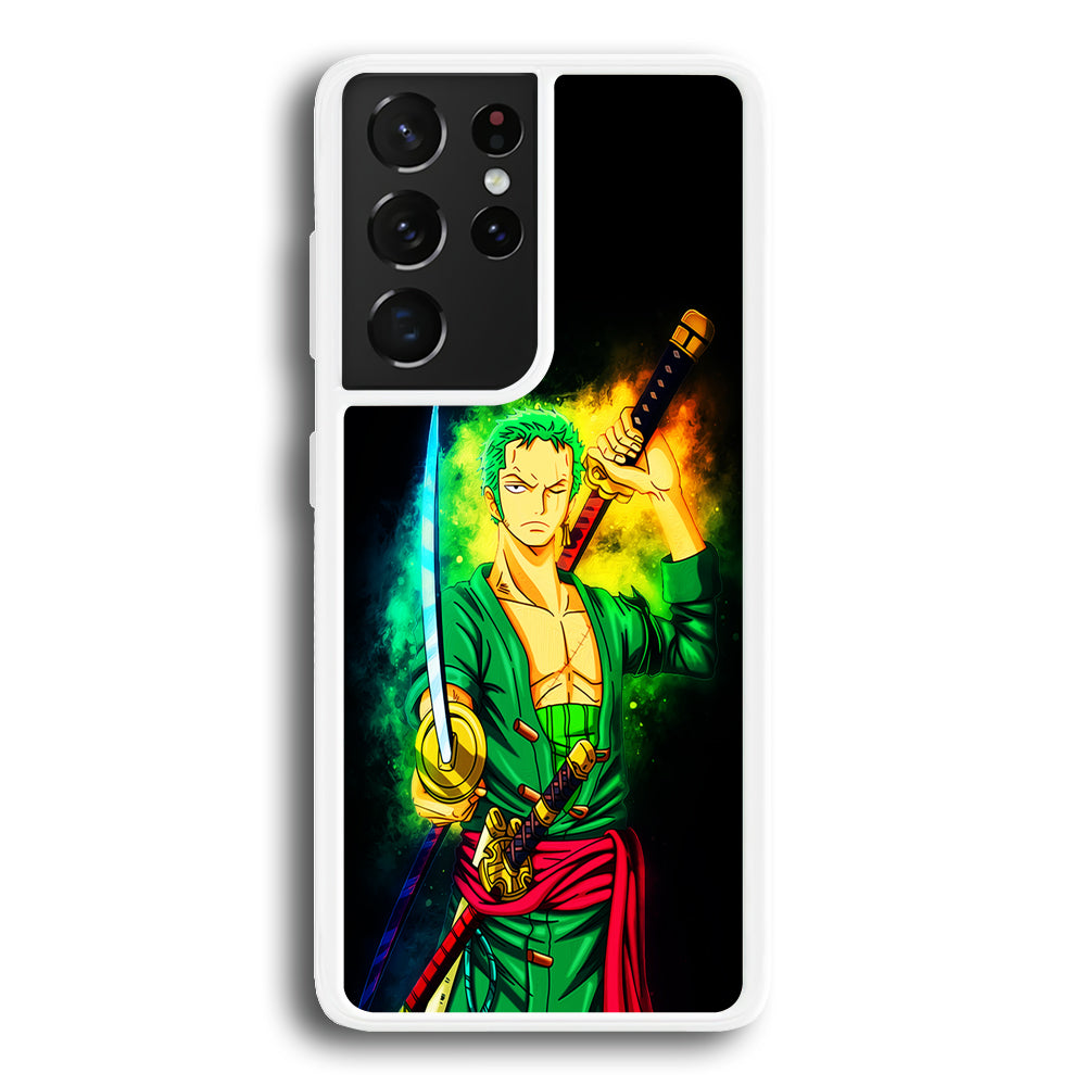 One Piece Roronoa Zoro Art Samsung Galaxy S21 Ultra Case-Phone Case-Rubber White (2D Case)-Altracase