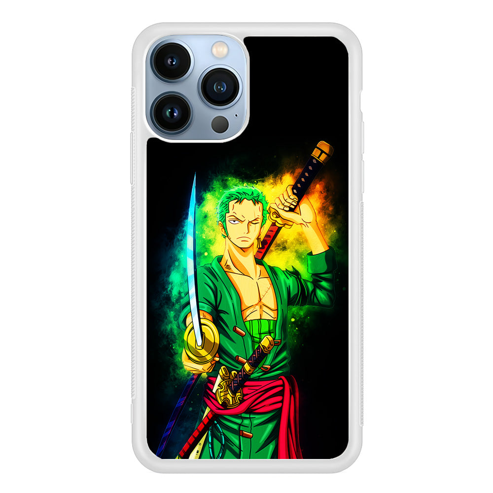 One Piece Roronoa Zoro Art iPhone 15 Pro Case-Phone Case-Rubber White (2D Case)-Altracase